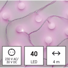 Led fényfüzér , beltéri/kültéri , cseresznye , 4 m , rózsaszín , időzítős , IP44