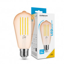 LED lámpa , égő , izzószálas hatás , filament  , Edison , E27 foglalat , ST64 , 4 Watt , dimmelhető , meleg fehér , 1800K , borostyán sárga , Modee