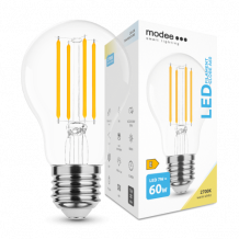 LED lámpa , égő , izzószálas hatás , filament  , E27 foglalat , A60  , 7 Watt , meleg fehér , Modee