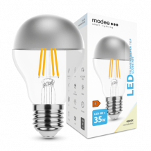 LED lámpa , égő , izzószálas hatás , filament  , E27 foglalat , A60 , 4 Watt , természetes fehér , Silver Top , Modee